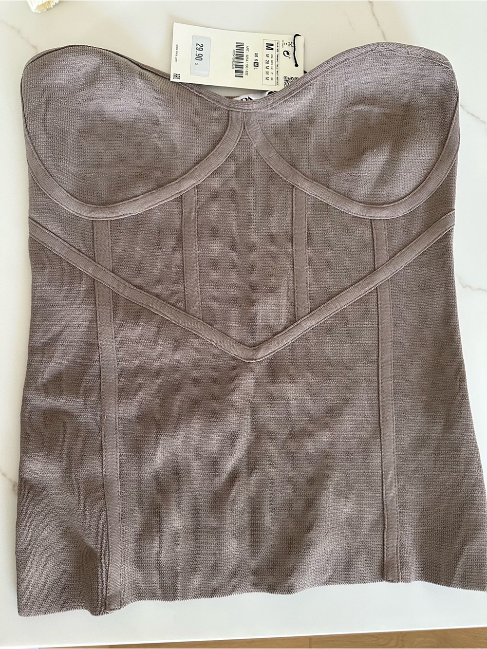 Zara Strapless Bustier Bandeau in Taupe